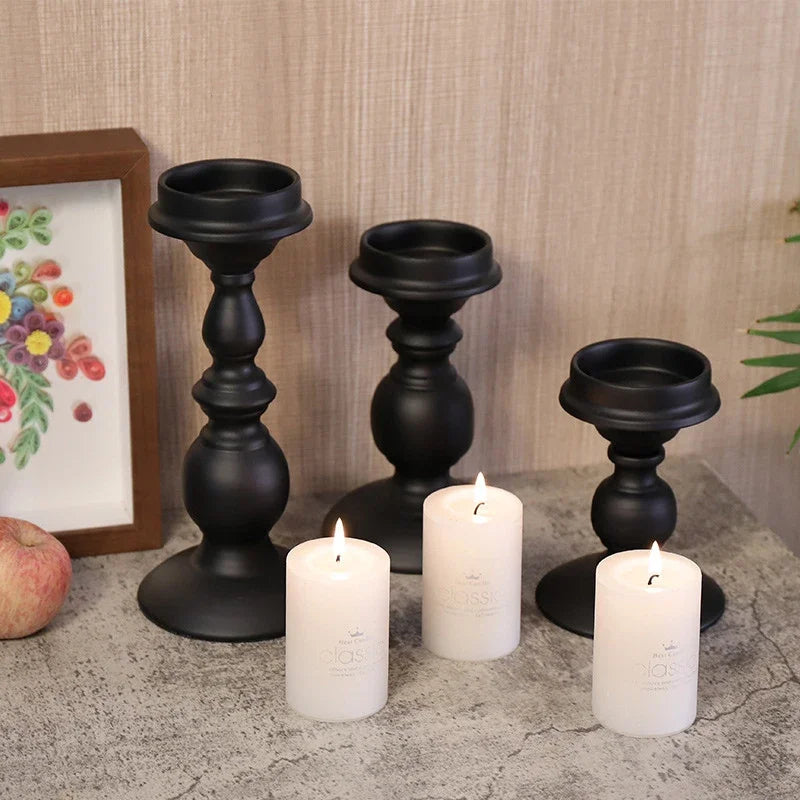bougeoir en fer noir style nordique pour décoration et mariage - vue 4 sur 9
