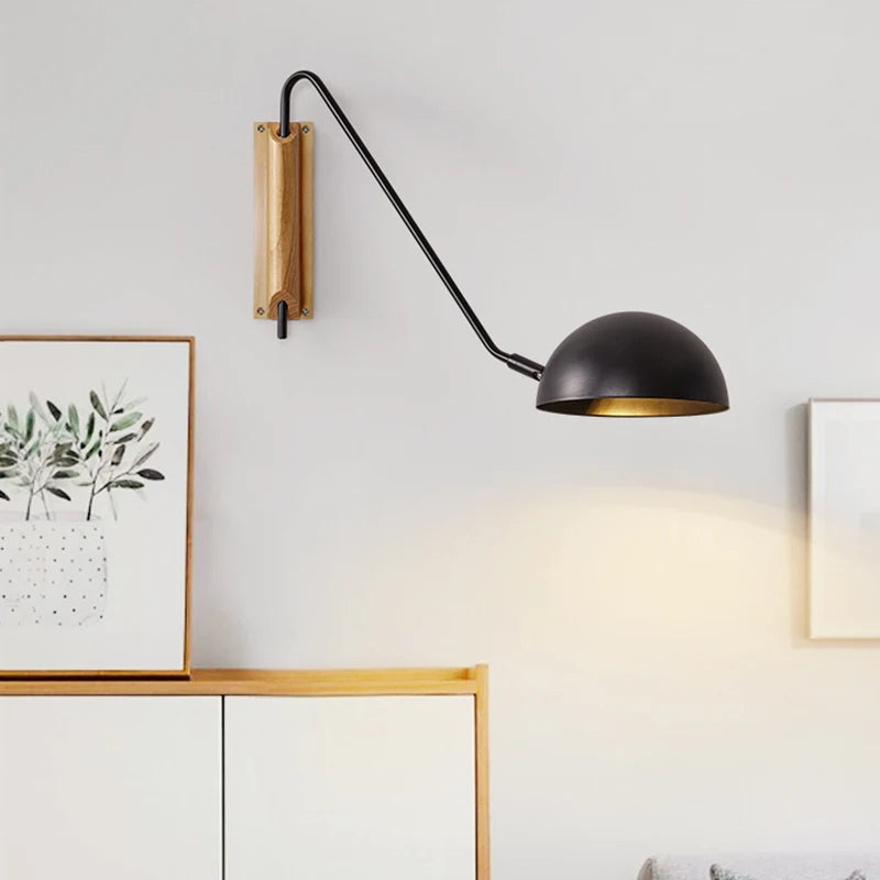 Nordic Bedroom Bedside Wall Lamps Plug In Wall Sconce Black White Iron Lampshade Swing Long Arms Wall Mounted Light E27 - vue 4 sur 14