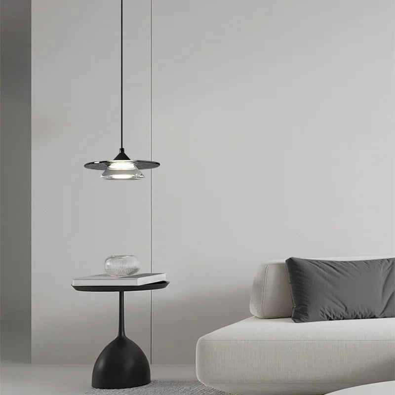 suspension led en verre et cuivre design moderne avec cordon réglable