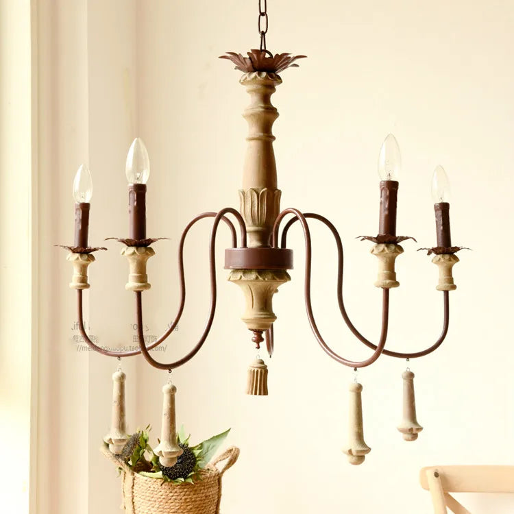 lustre industriel en résine antique avec bougeoirs à led - vue 2 sur 10