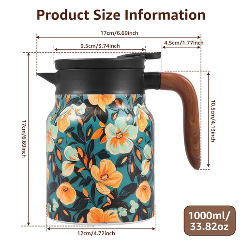 Théière isotherme vintage motifs floraux infuseur thermostat intégré