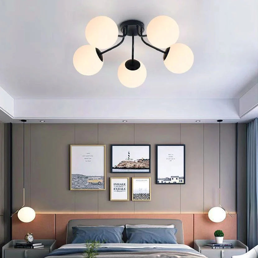 lustre nordique led avec boule de verre suspendue - vue 4 sur 14