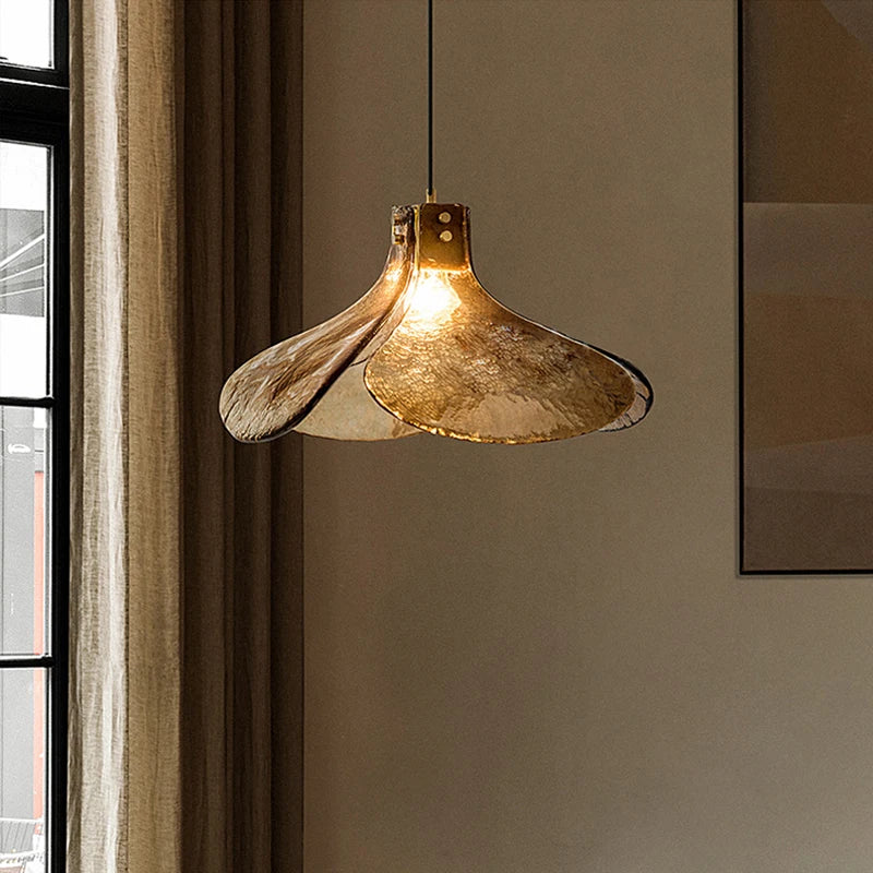 lustre rétro en verre en forme de fleur pour ambiance élégante - vue 2 sur 8