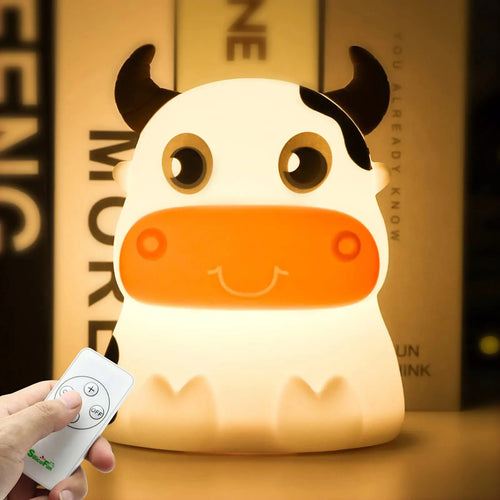Lampe Mignon Vache Veilleuse À Distance Veilleuse 7 Couleurs En Silicone Souple Animal LED Pépinière Lampe De Nuit Chambre Décor Pour Bébé Infantile Enfant En Bas Âge