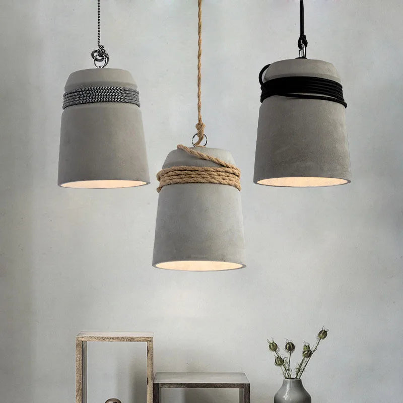Suspension Led en ciment avec corde de chanvre - vue 2 sur 9