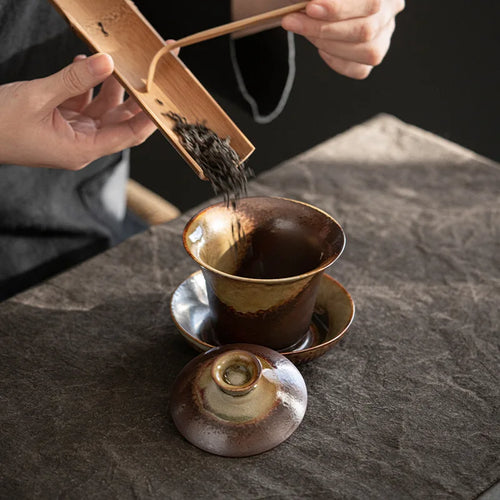 Theiere ceramique style chinois retro bol couvercle artisanal