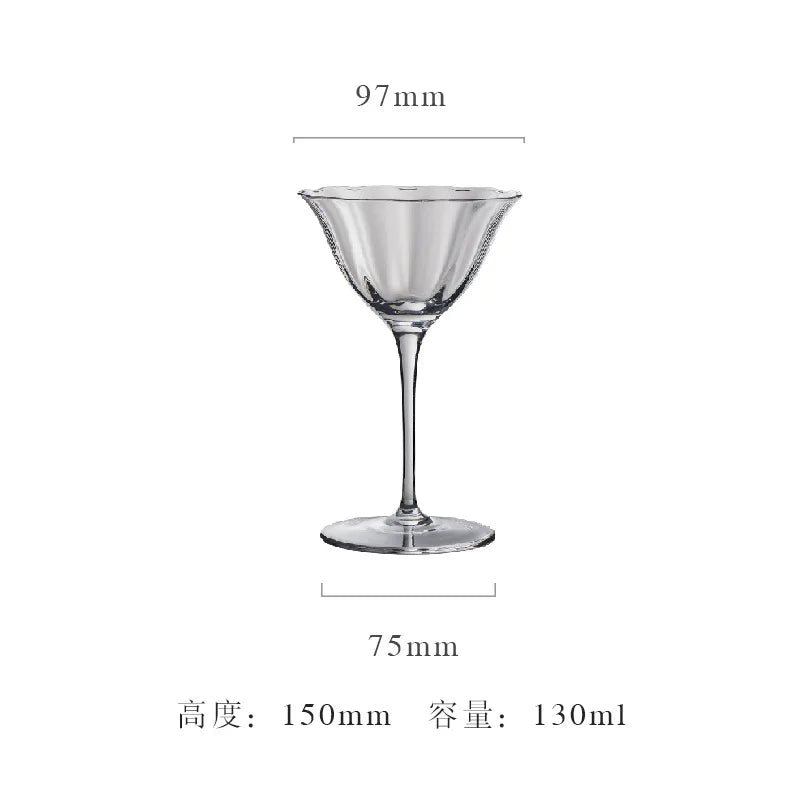 Verres à vin cristal rétro motifs floraux rayures