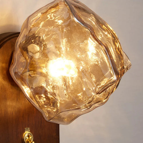 applique murale led en bois avec interrupteur et verre