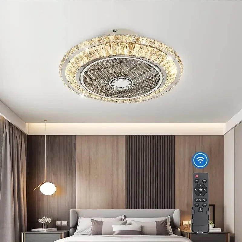 ventilateur de plafond en cristal moderne avec lumière et télécommande - vue 4 sur 7