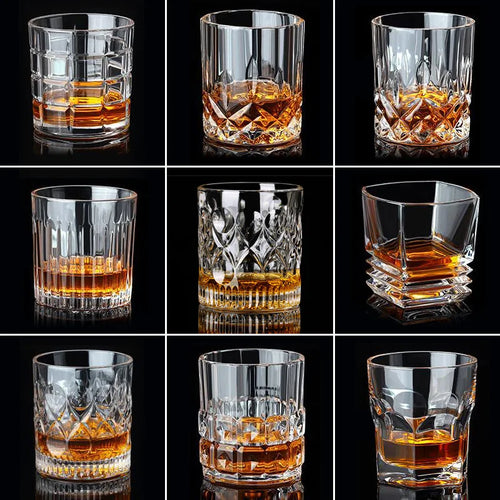 Verres cristal facettés whisky bière vin élégants