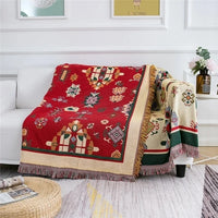 Plaid bohème tricot motif carte du monde décoratif