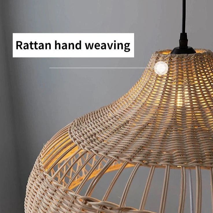 Lustre design en rotin clair - vue 6 sur 6