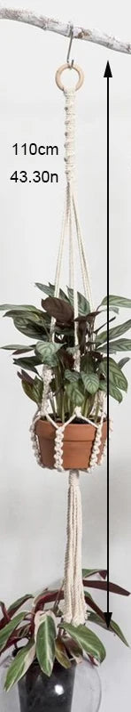 support de plante en macramé suspendu fait main en coton naturel - vue 14 sur 23