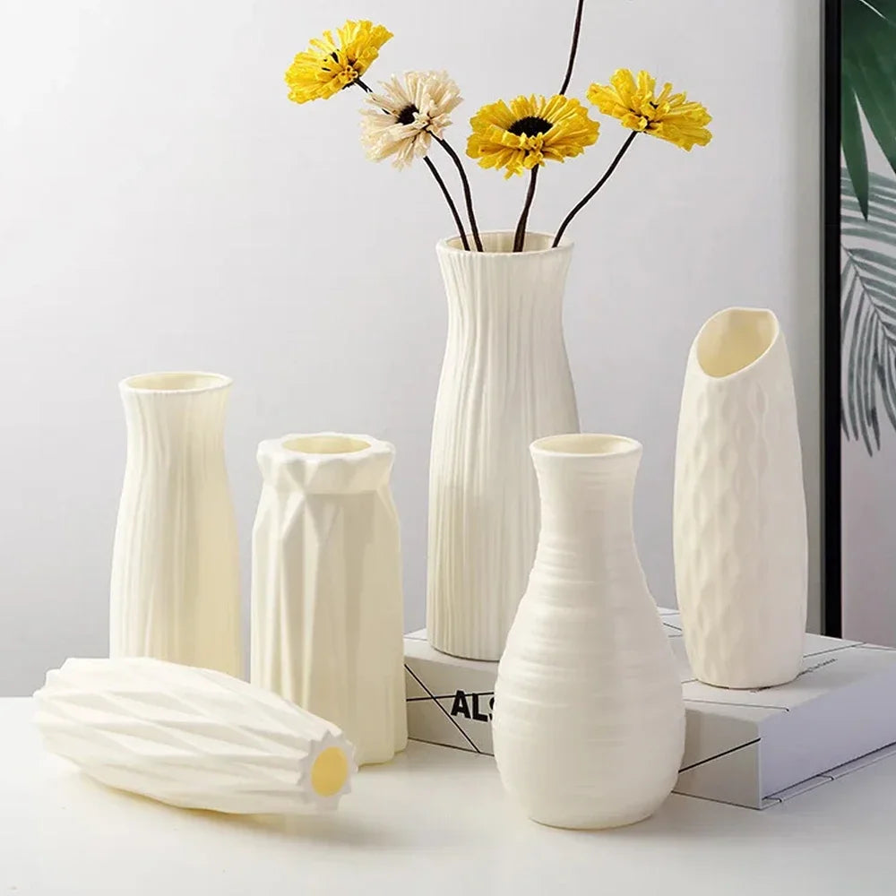 vase à fleurs en plastique style céramique décoration nordique pour maison - vue 3 sur 7