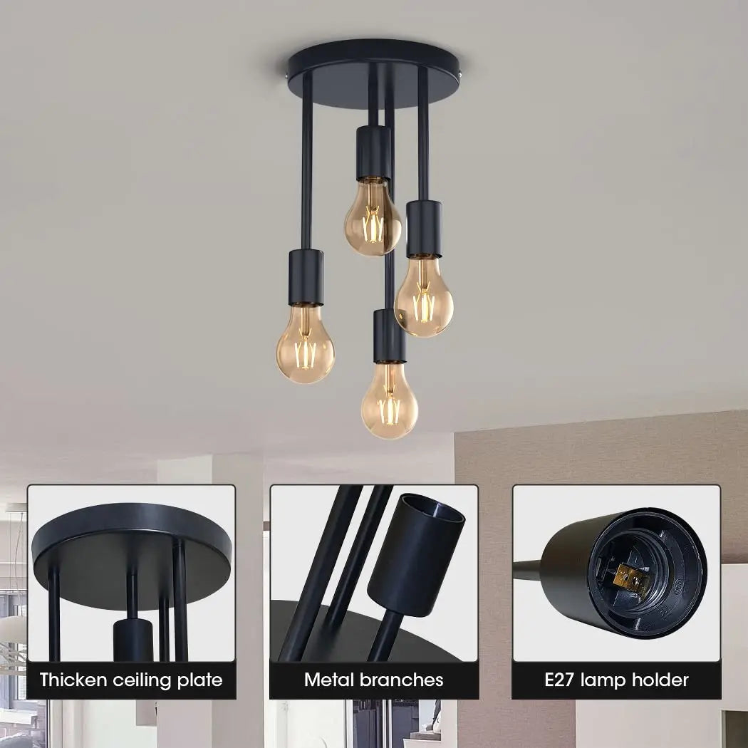 Plafonnier 5 lampes Vintage noir industriel - vue 4 sur 8