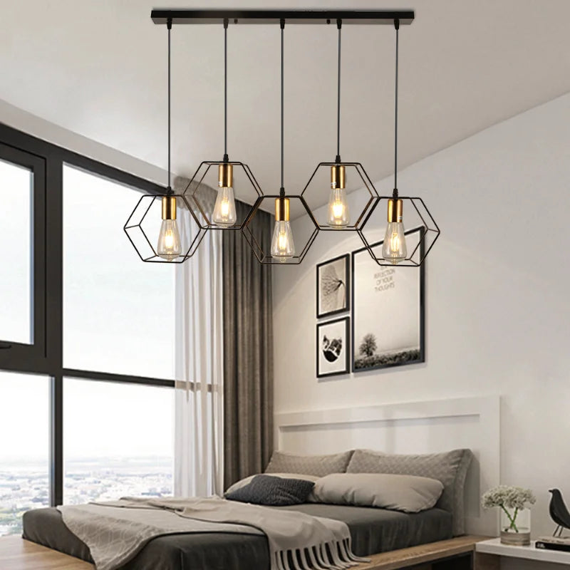 lustre créatif led moderne avec cadre métallique géométrique