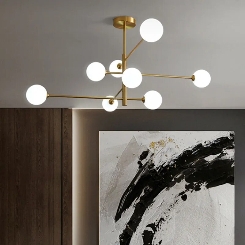 Lustre moderne en verre et laiton - vue 3 sur 12