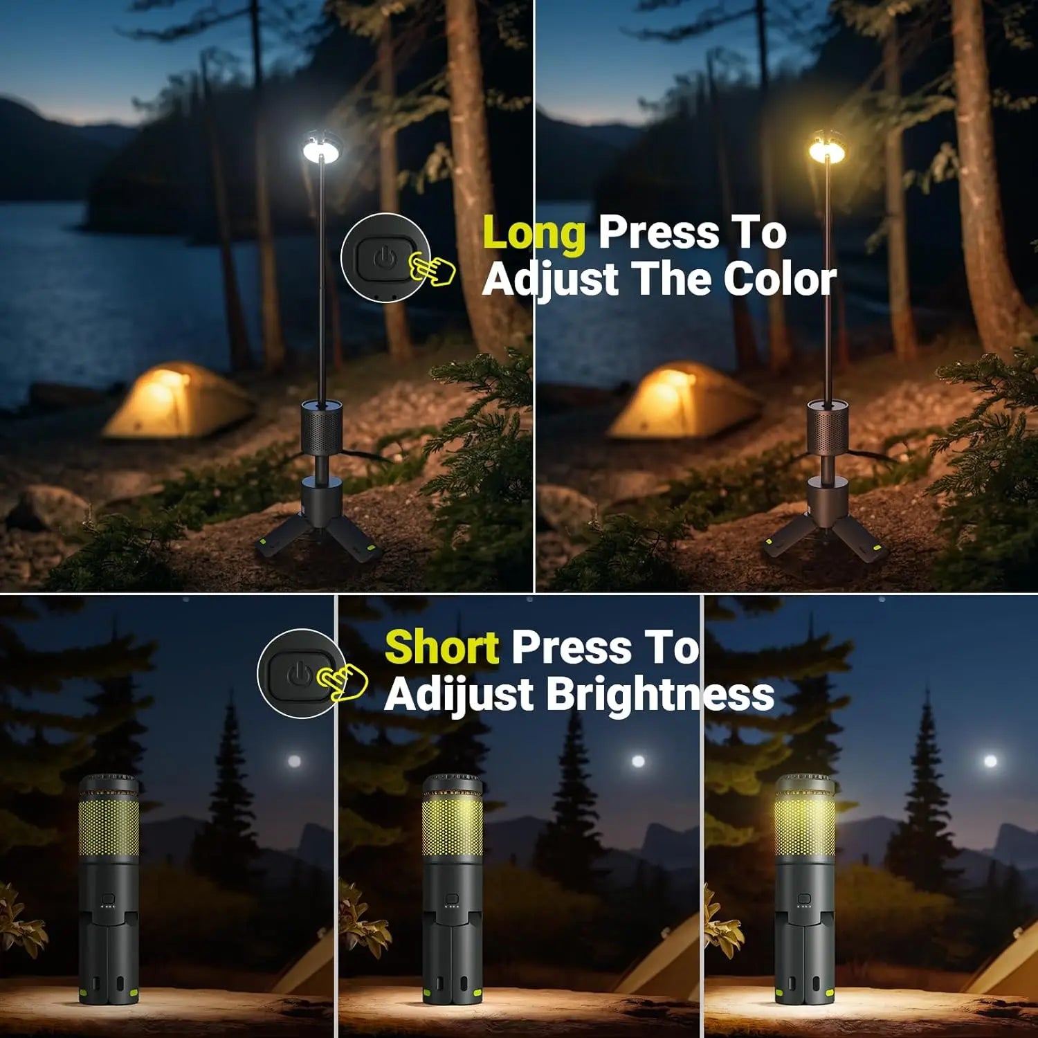 LED Outdoor Camping Lantern, UBS Rechargeable, Adjustable Color Temperature Outdoor Portable Lantern, IP65 Waterproof, Retractab - vue 5 sur 8