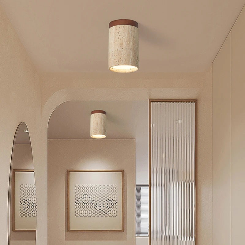 Plafonnier spot décoratif japonais Wabi Sabi rétro moderne jaune grotte pierre crème vent couloir couloir hall balcon - vue 4 sur 10
