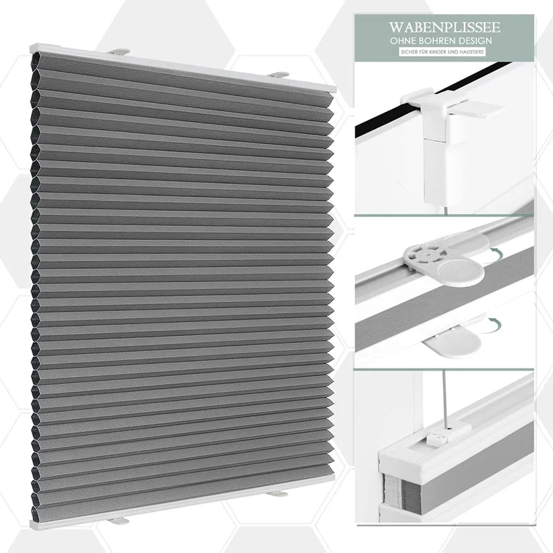 Store plissé alvéolé occultant sans perçage pour fenêtre