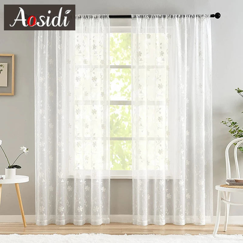 Voilage tulle brodé floral léger pour salon chambre