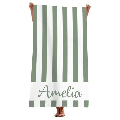 Serviette de plage personnalisée rayures géométriques microfibre absorbante