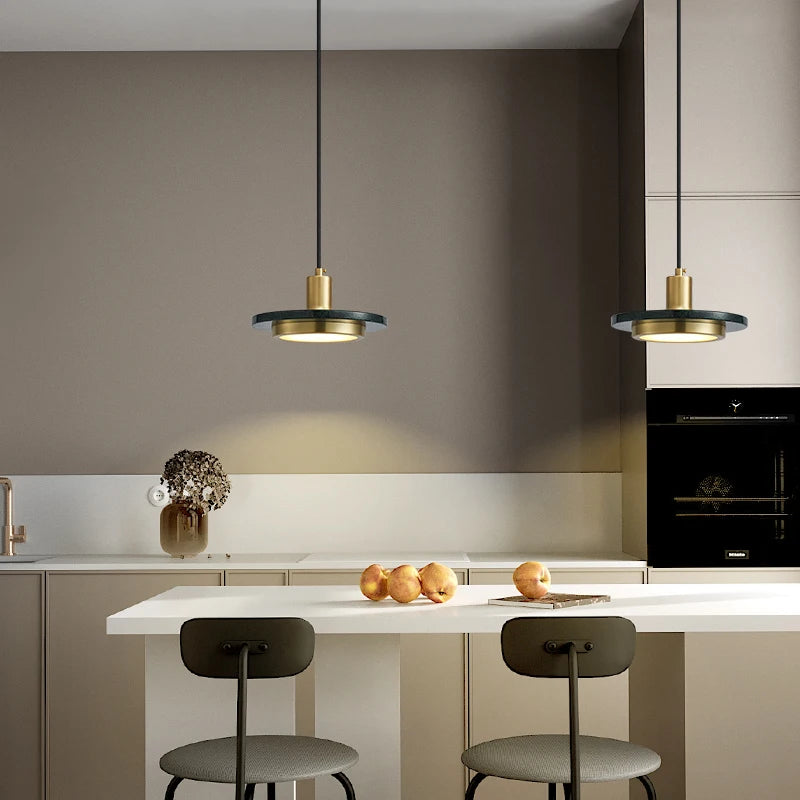 suspension LED design nordique en fer et marbre pour intérieur