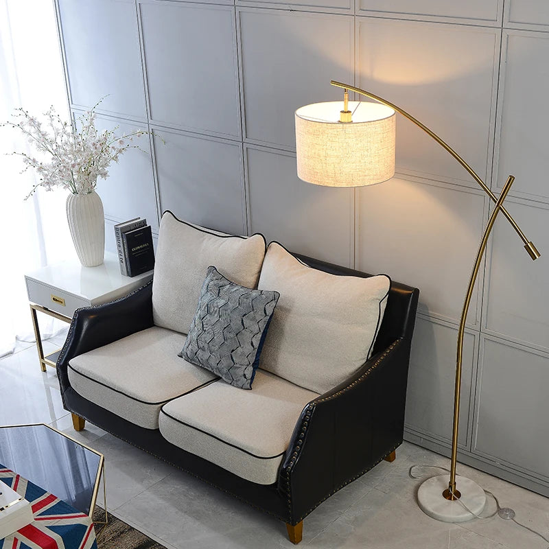 Lampadaire en métal luxe avec abat-jour en tissu - vue 3 sur 9
