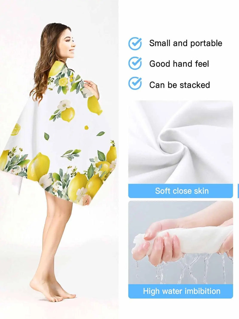 Serviette de bain microfibre citron floral plage absorbante