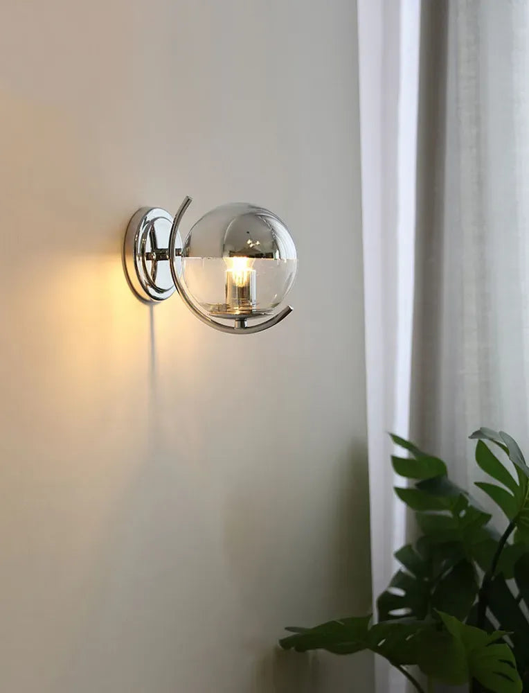 Boule d'espace argent Simple élégant haricots magiques petites appliques appliques murales boule de verre semi-plaqué chromé appliques murales couloir de chambre à coucher