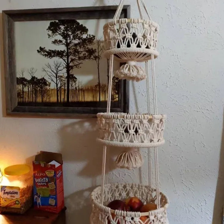 paniers muraux en corde de coton avec glands en macramé - vue 8 sur 7