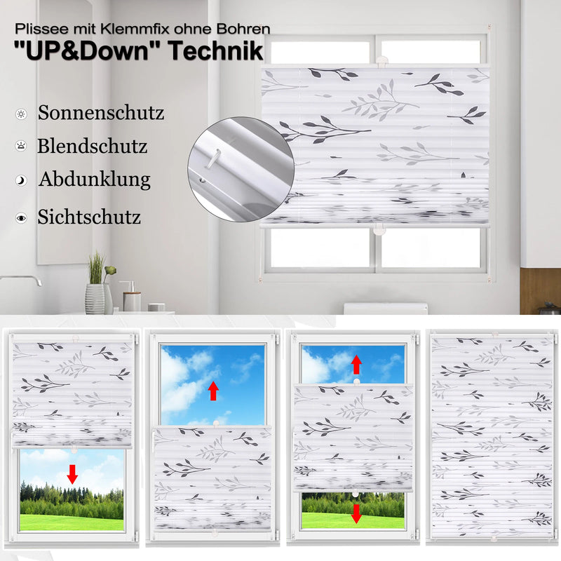 Store plissé motif branches sans perçage fenêtre intérieur