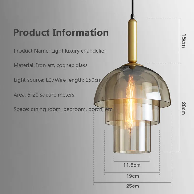 Suspension design en verre et base dorée vintage art - vue 6 sur 8
