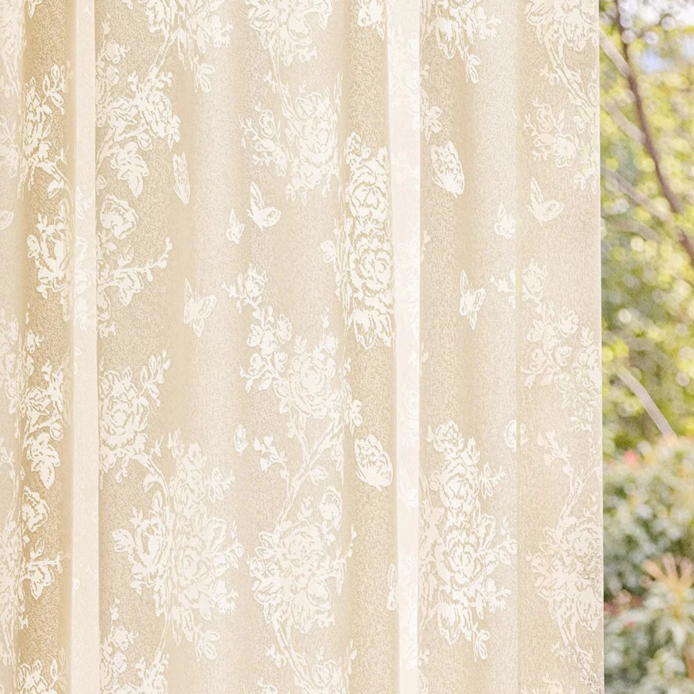 Voilage tulle floral romantique pour salon chambre fenetre - vue 5 sur 8