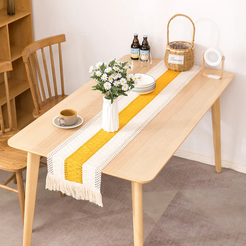 Chemin de table coton lin motif carreaux decoratif