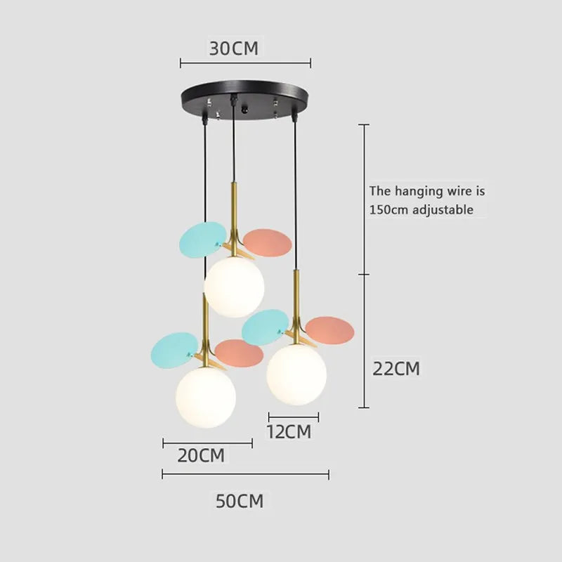 Boule de verre nordique suspension lustre lampe créative salon chambre d'enfants chambre intérieur décoratif Lampurant LED - vue 5 sur 16