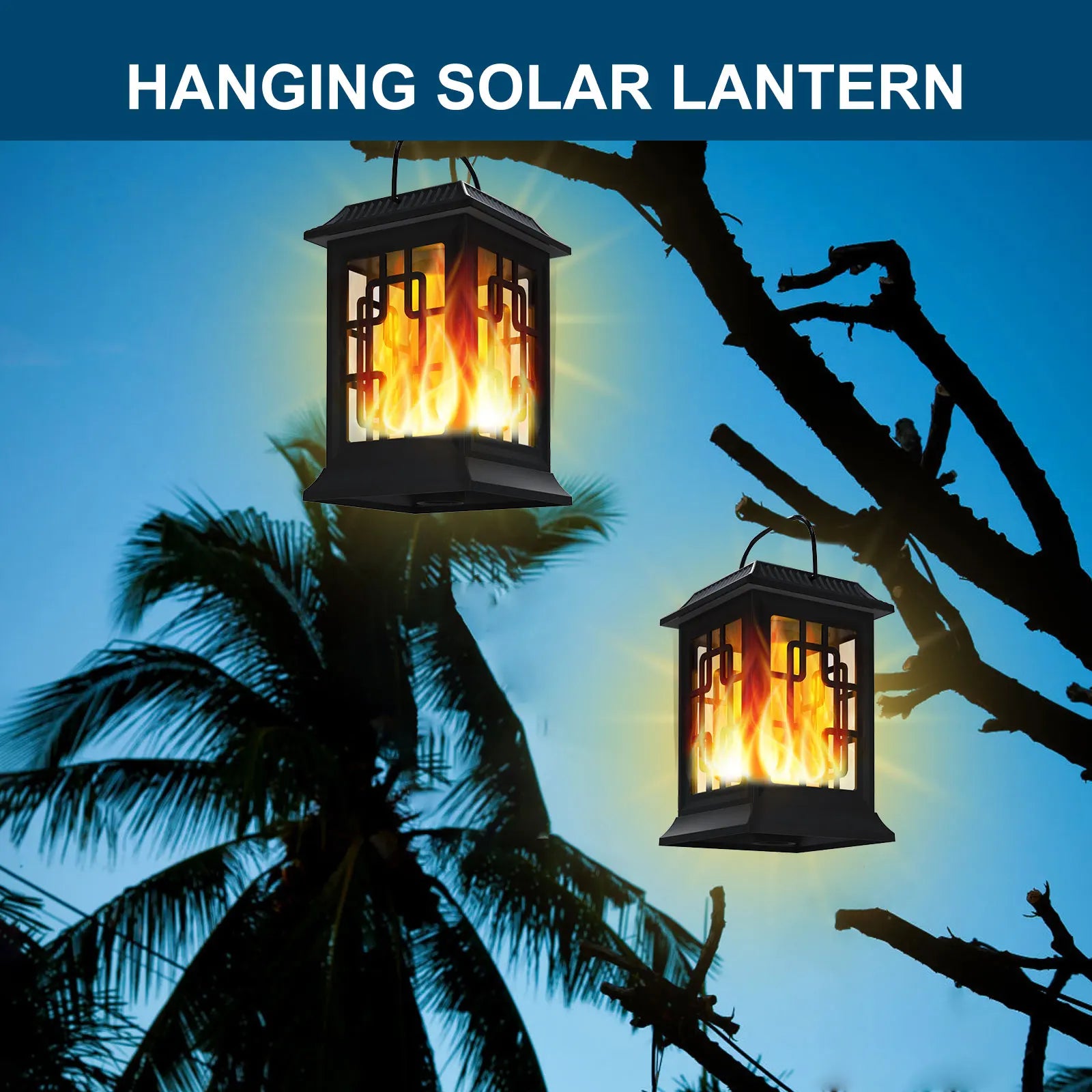 lot de 2 lanternes solaires décoratives à flamme vacillante - vue 8 sur 7
