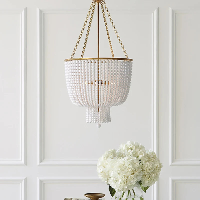 Moderne rétro rond E14 LED salon doré/chrome lustre lampe en cristal transparent perle en bois lustre - vue 7 sur 6