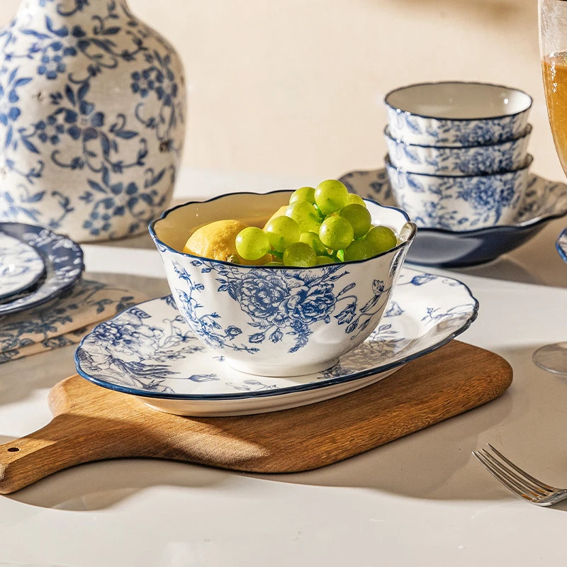 Service assiettes ceramique vintage motif fleurs champetre