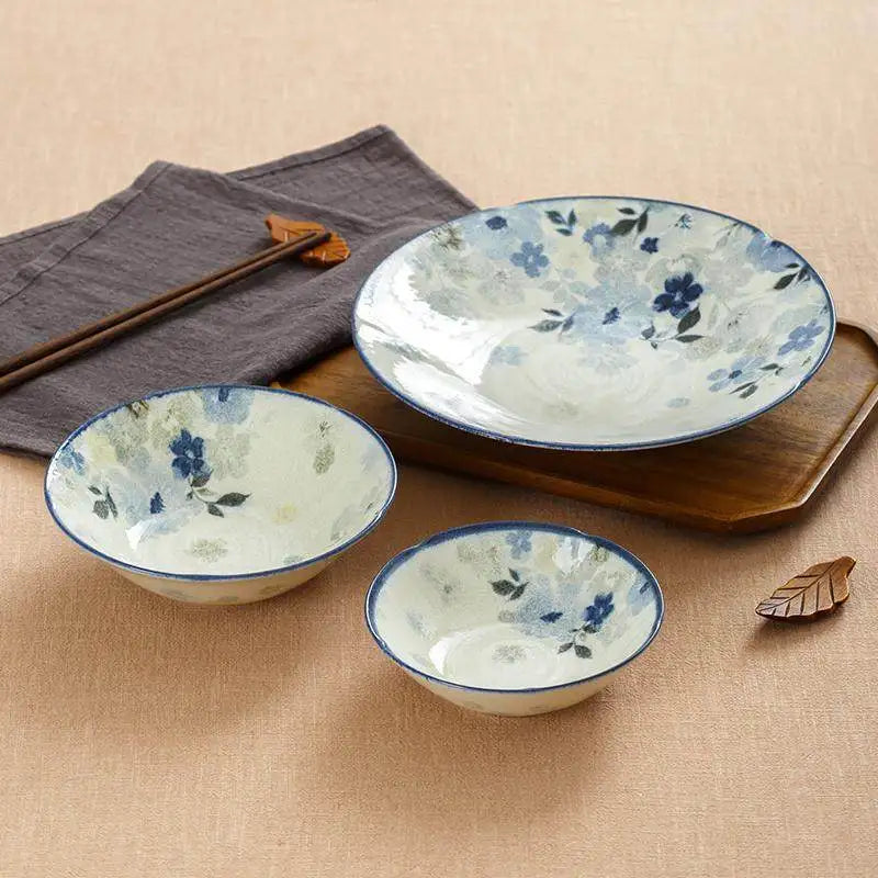 Assiettes ceramique emaillee motif floral style japon quotidien - vue 5 sur 6