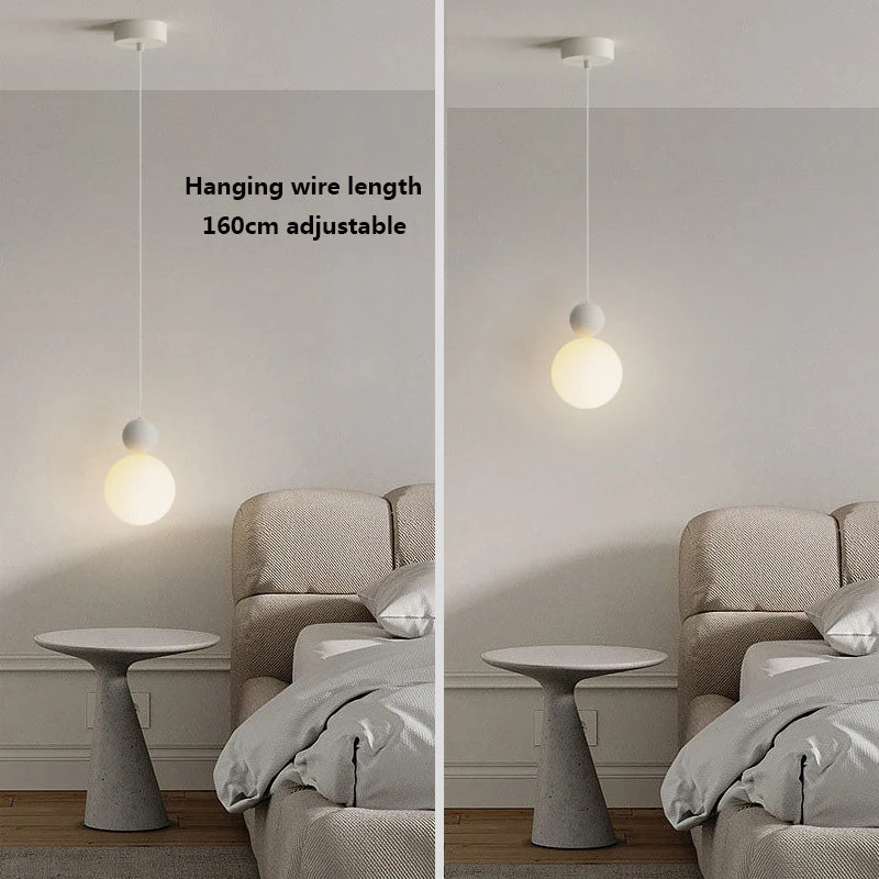 lustre nordique led suspension boule blanche lait luminaire - vue 6 sur 9