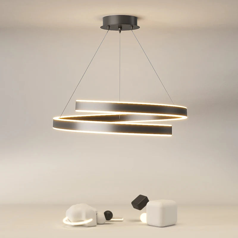 Suspension LED moderne lumières éclairage à la maison anneaux brossés plafond monté lustre éclairage lampe suspendue pour salle à manger chambre