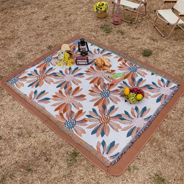 Plaid bohème motif carte du monde tricot canapé