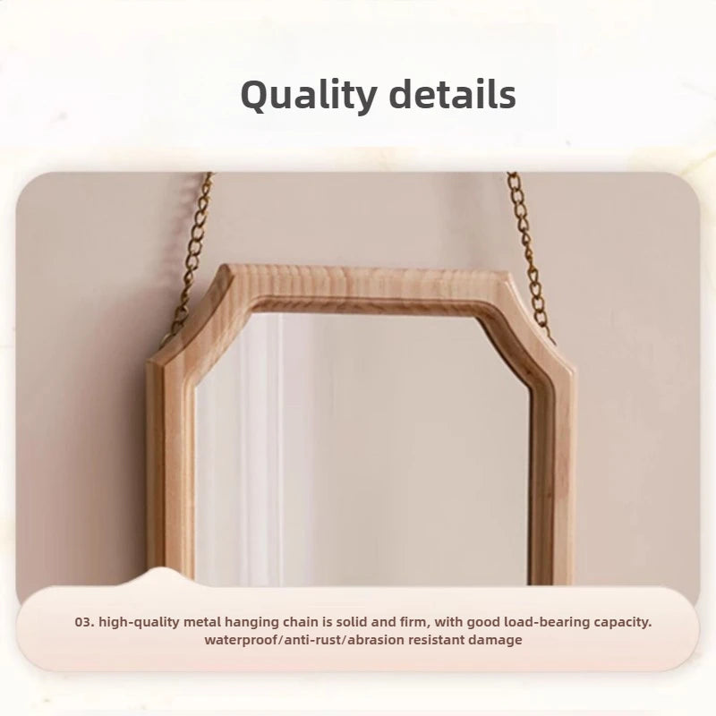 miroir vintage en bois massif miroir maquillage étanche mural antirouille - vue 7 sur 15