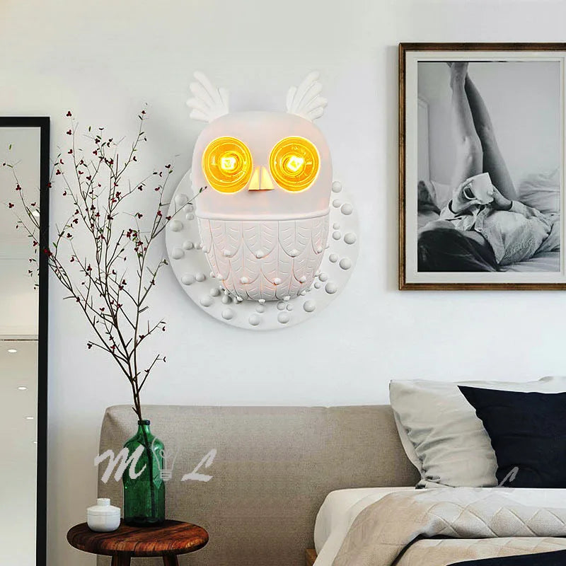applique murale hibou créative en résine à LED - vue 9 sur 8