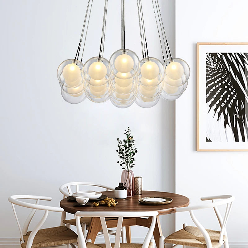 Boule de verre LED moderne en boule plafond lustre nordique salon salle à manger chambre décor à la maison suspension lampe de restaurant - vue 4 sur 5