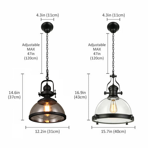 suspension rétro en fer avec abat-jour en verre décoratif