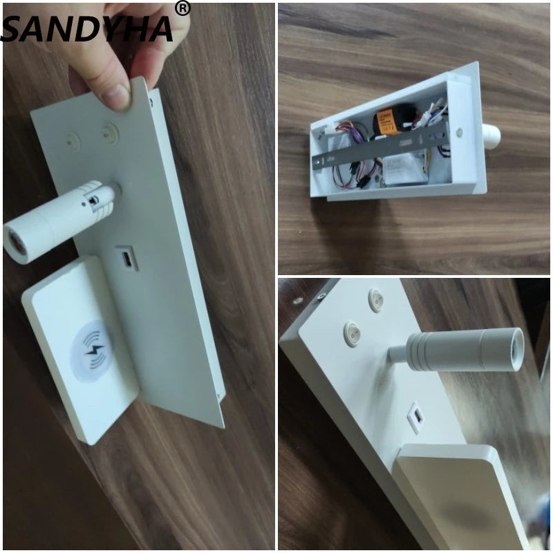 applique murale moderne avec chargeur sans fil éclairage nuit usb - vue 7 sur 13