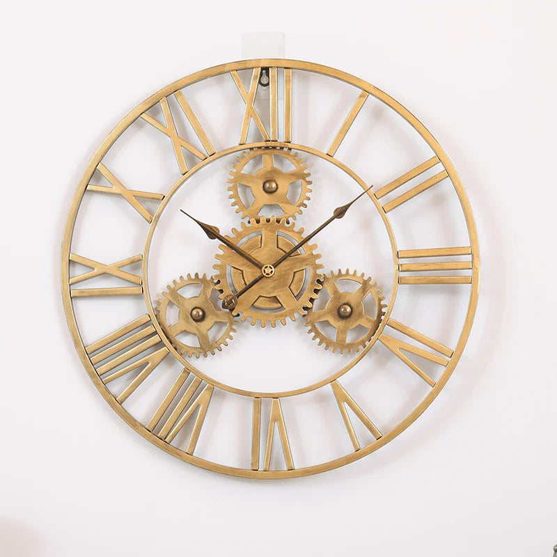 horloge murale rétro 3D luxe grand engrenage décorative artisanale - vue 3 sur 7