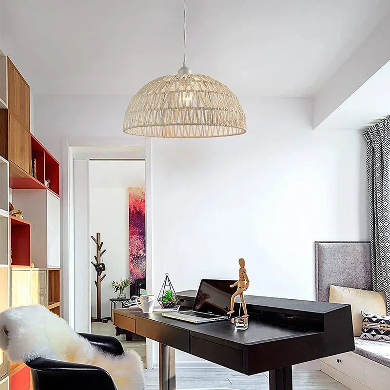Lustre en corde de chanvre de style japonais - vue 3 sur 9
